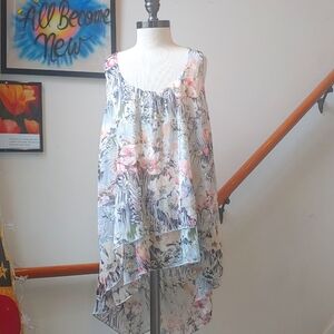 Sheer Floral Hi Low Ruffle Top